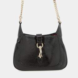 Pre Owned حقيبة كتف سلسلة غوتشي جاكي جلد براءات اختراع أسود حجم ميني