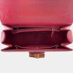 Pre Owned Gucci Music Is Mine Bamboo 3Way Handbag Red/Ivory Leather Canvas Size Medium