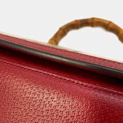 Pre Owned Gucci Music Is Mine Bamboo 3Way Handbag Red/Ivory Leather Canvas Size Medium