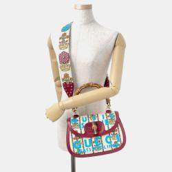 Pre Owned Gucci Music Is Mine Bamboo 3Way Handbag Red/Ivory Leather Canvas Size Medium