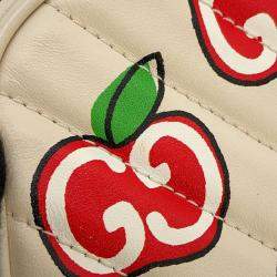 Pre Owned Gucci GG Marmont Apple Shoulder Bag White/Red/Beige Leather Size Small