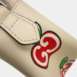 Pre Owned Gucci GG Marmont Apple Shoulder Bag White/Red/Beige Leather Size Small