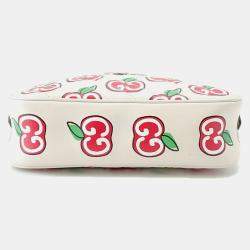 Pre Owned Gucci GG Marmont Apple Shoulder Bag White/Red/Beige Leather Size Small