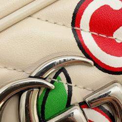 Pre Owned Gucci GG Marmont Apple Shoulder Bag White/Red/Beige Leather Size Small