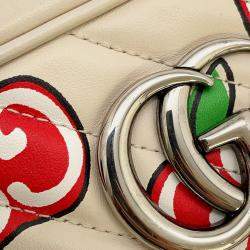 Pre Owned Gucci GG Marmont Apple Shoulder Bag White/Red/Beige Leather Size Small