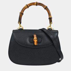 Pre Owned حقيبة يد غوتشي من جلد الخنزير الأسود بمقبضين بامبو