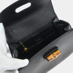 Pre Owned Gucci Black Pigskin Bamboo 2way Handbag