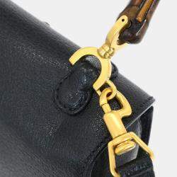 Pre Owned Gucci Black Pigskin Bamboo 2way Handbag