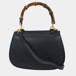 Pre Owned Gucci Black Pigskin Bamboo 2way Handbag