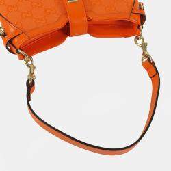 Pre Owned Gucci Orange Mini GG Canvas Moon Side Shoulder Bag