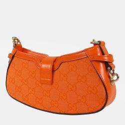 Pre Owned Gucci Orange Mini GG Canvas Moon Side Shoulder Bag