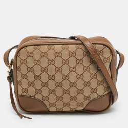Pre Owned Gucci Bree Brown/Beige GG Canvas and Leather Crossbody Bag