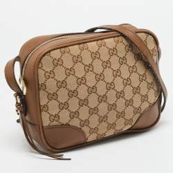 Pre Owned Gucci Bree Brown/Beige GG Canvas and Leather Crossbody Bag