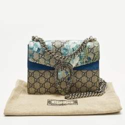 Pre Owned Gucci Dionysus Mini Blue/Beige GG Supreme Blooms Canvas and Suede Shoulder Bag
