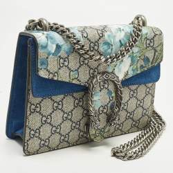 Pre Owned Gucci Dionysus Mini Blue/Beige GG Supreme Blooms Canvas and Suede Shoulder Bag