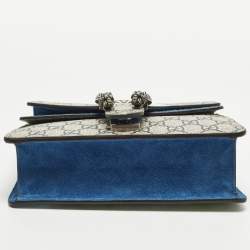 Pre Owned Gucci Dionysus Mini Blue/Beige GG Supreme Blooms Canvas and Suede Shoulder Bag
