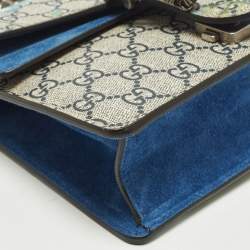 Pre Owned Gucci Dionysus Mini Blue/Beige GG Supreme Blooms Canvas and Suede Shoulder Bag