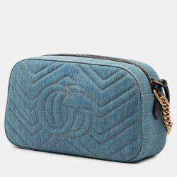 Pre Owned حقيبة كروس غوتشي دِنيم ماتلاسيه GG لؤلؤي صغير أزرق