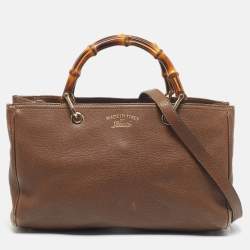 Pre Owned Gucci Bamboo Shopper Brown Leather Medium Tote