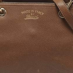 Pre Owned Gucci Bamboo Shopper Brown Leather Medium Tote