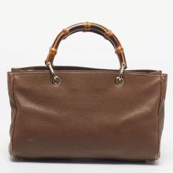 Pre Owned Gucci Bamboo Shopper Brown Leather Medium Tote