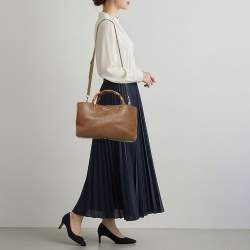 Pre Owned Gucci Bamboo Shopper Brown Leather Medium Tote