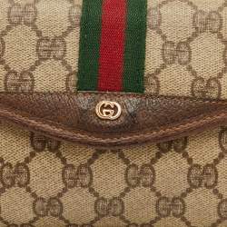 Pre Owned حقيبة صغيرة غوتشي أوفيديا جلد وكانفاس سوبريم جي جي بني / بيج 