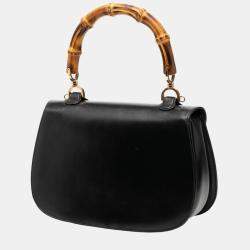 Pre Owned حقيبة غوتشي بامبو نايت جلد عجل محبب أسود