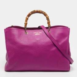 Pre Owned Gucci Bamboo Large Magenta Leather Shopper Tote