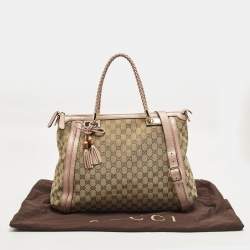 Pre Owned Gucci Bella Metallic Pink/Beige GG Canvas and Leather Tote