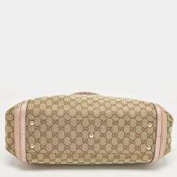 Pre Owned Gucci Bella Metallic Pink/Beige GG Canvas and Leather Tote