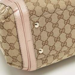 Pre Owned Gucci Bella Metallic Pink/Beige GG Canvas and Leather Tote