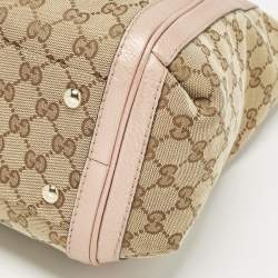 Pre Owned Gucci Bella Metallic Pink/Beige GG Canvas and Leather Tote