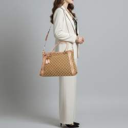 Pre Owned Gucci Bella Metallic Pink/Beige GG Canvas and Leather Tote