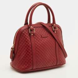 Pre Owned Gucci Dome Medium Red Micro Guccissima Leather Bag