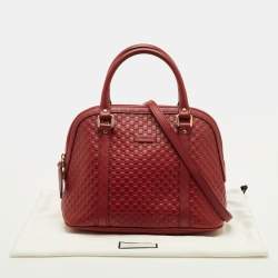 Pre Owned Gucci Dome Medium Red Micro Guccissima Leather Bag