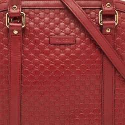 Pre Owned Gucci Dome Medium Red Micro Guccissima Leather Bag