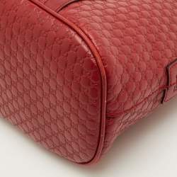 Pre Owned Gucci Dome Medium Red Micro Guccissima Leather Bag