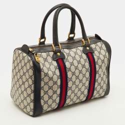 مملوكة مسبقًا حقيبة بوسطن غوتشي قماش جي جي سوبرم كحلي / بيج متوسط ويب فينتاج