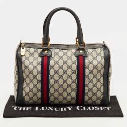 مملوكة مسبقًا حقيبة بوسطن غوتشي قماش جي جي سوبرم كحلي / بيج متوسط ويب فينتاج