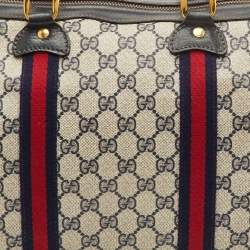 مملوكة مسبقًا حقيبة بوسطن غوتشي قماش جي جي سوبرم كحلي / بيج متوسط ويب فينتاج