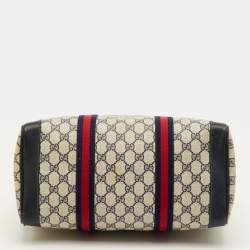 مملوكة مسبقًا حقيبة بوسطن غوتشي قماش جي جي سوبرم كحلي / بيج متوسط ويب فينتاج