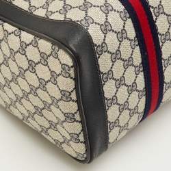 مملوكة مسبقًا حقيبة بوسطن غوتشي قماش جي جي سوبرم كحلي / بيج متوسط ويب فينتاج