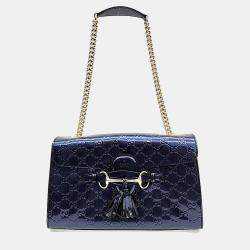 Pre Owned حقيبة كتف سلسلة هورسبيت غووتشي جلود سيمالاين زرقاء