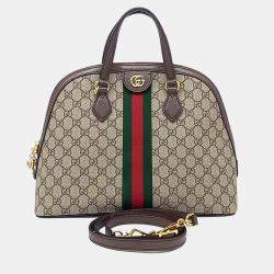 Pre Owned Gucci Brown Canvas and Leather Ophidia Medium Top Handle Bag