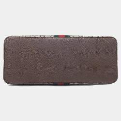 Pre Owned Gucci Brown Canvas and Leather Ophidia Medium Top Handle Bag