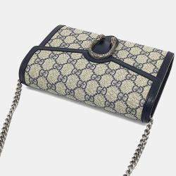 Pre Owned حقيبة سلسلة صغيرة ديونيسوس مصنوعة من الجلد والبي في سي بألوان البيج والأزرق الغامق من غوتشي