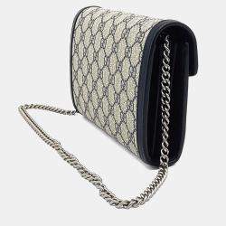 Pre Owned حقيبة سلسلة صغيرة ديونيسوس مصنوعة من الجلد والبي في سي بألوان البيج والأزرق الغامق من غوتشي