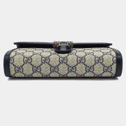 Pre Owned حقيبة سلسلة صغيرة ديونيسوس مصنوعة من الجلد والبي في سي بألوان البيج والأزرق الغامق من غوتشي