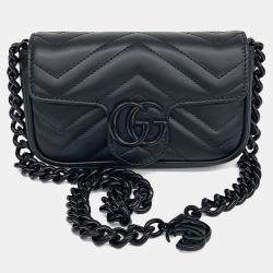 Pre Owned Gucci Black Leather GG Marmont Belt Bag
